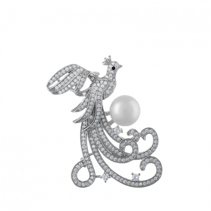Brosa din argint 925, Piatra: perla de cultura si cubic zirconia, Greutate: 9.52 gr, Culoare: transparent, alb, negru, Cod:789#9P10 [1]