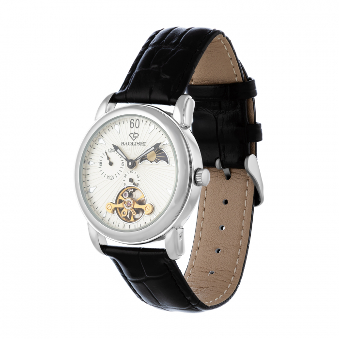 Ceas automatic "Unisex" cu cadran  din argint 925 rodiat si curea din piele naturala, [1]