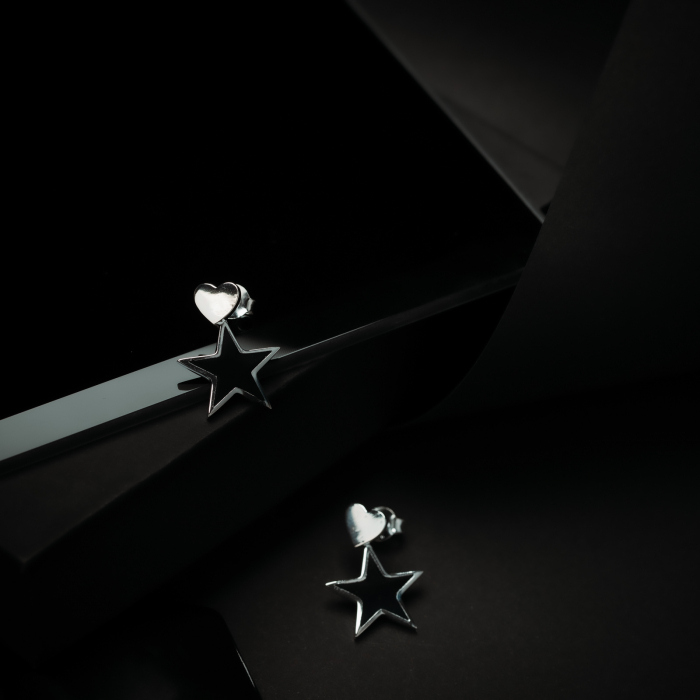 Cercei din argint 925 rodiat , Tip inchidere: surub, Piatra: email, Culoare: negru, [2]