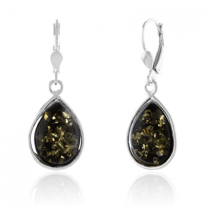 Cercei din argint 925, Piatra: chihlimbar natural, Culoare : verde, Sonis Silver [2]
