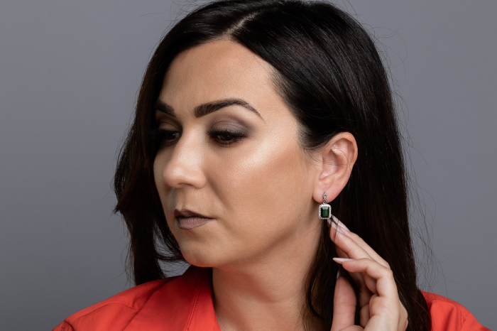 Cercei din argint 925 rodiat , Piatra: smarald si cubic zirconia,Culoare : verde si transparent , Sonis Silver [2]