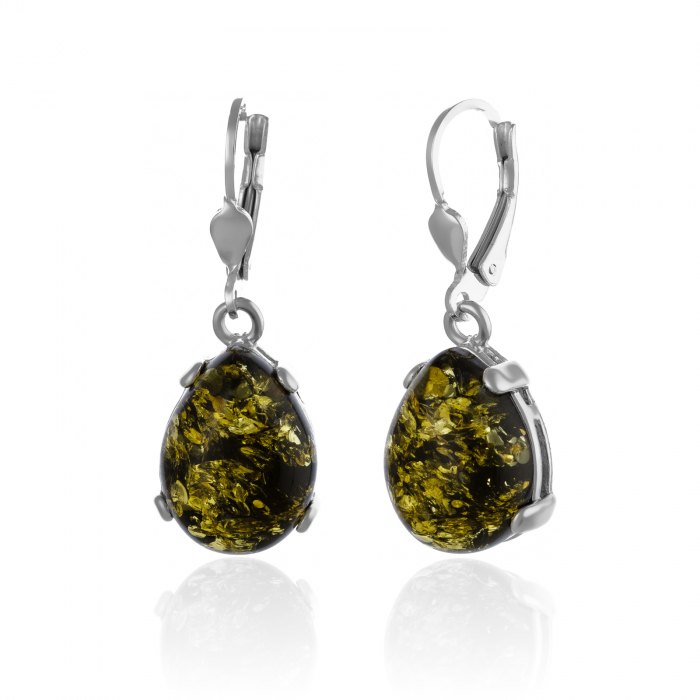 Cercei din argint 925, Piatra: chihlimbar natural, Culoare: verde, Sonis Silver [1]