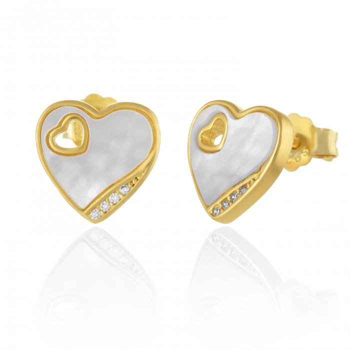 Cercei din argint 925 placat cu aur de 14 kt, Piatra: sidef si cubic zirconia, Culoare: sidef si transparent, Sonis Silver [1]