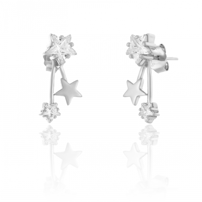 Cercei din argint 925 rodiat ,Piatra : zirconia fatetata  si cubic zirconia , Culoare : transparenta  , Sonis Silver [1]