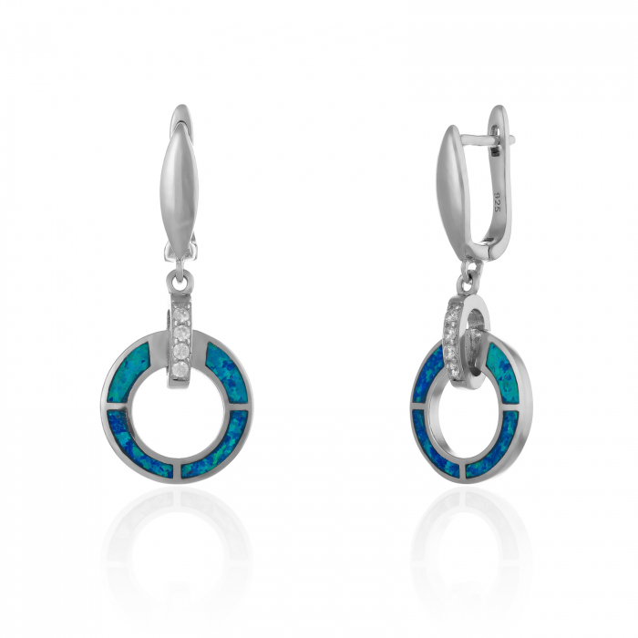 Cercei din argint 925 rodiat , Piatra :opal  de laborator si cubic zirconia ,Culoare : albastru, [1]