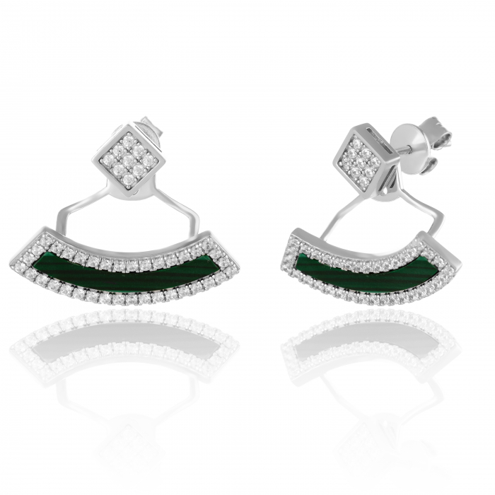 Cercei din argint 925 rodiat, Piatra: cubic zirconia si malachit, Culoare: transparent si verde, Sonis Silver [1]