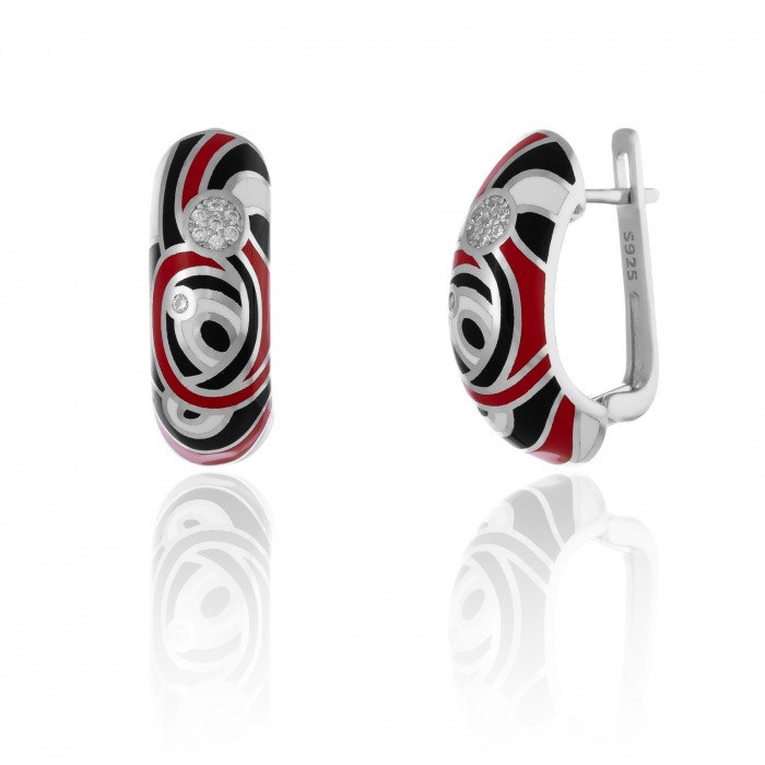 Cercei din argint 925 rodiat, Piatra: email si cubic zirconia, Culoare: rosu, negru, alb si transparent, [1]