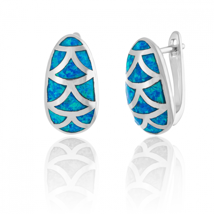 Cercei din argint 925 rodiat, Piatra: opal de laborator , Culoare:albastru,  Sonis Silver [1]