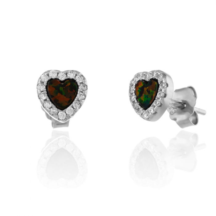 Cercei din argint 925 rodiat , Piatra : opal de laborator si cubic zirconia , Culoare: maro cu insertii de verde si transparent, [1]