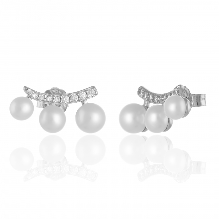 Cercei din argint 925 rodiat ,Piatra : Perla de laborator si cubic zirconia ,Culoare : alb si transparent, Sonis Silver [1]