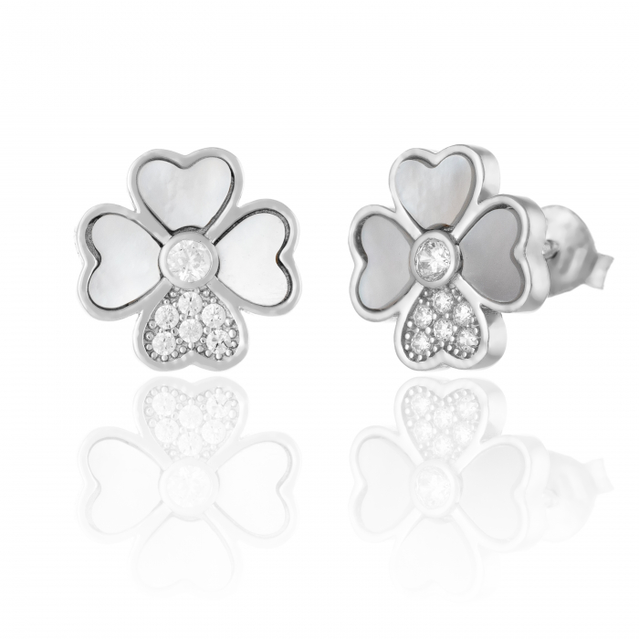 Cercei din argint 925 rodiat ,Piatra : sidef si cubic zirconia ,Culoare : sidef si transparent, Sonis Silver [1]
