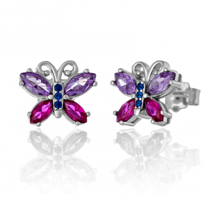 Cercei din argint 925 rodiat, Piatra: zirconia fatetata, Culoare: multicolor, [1]