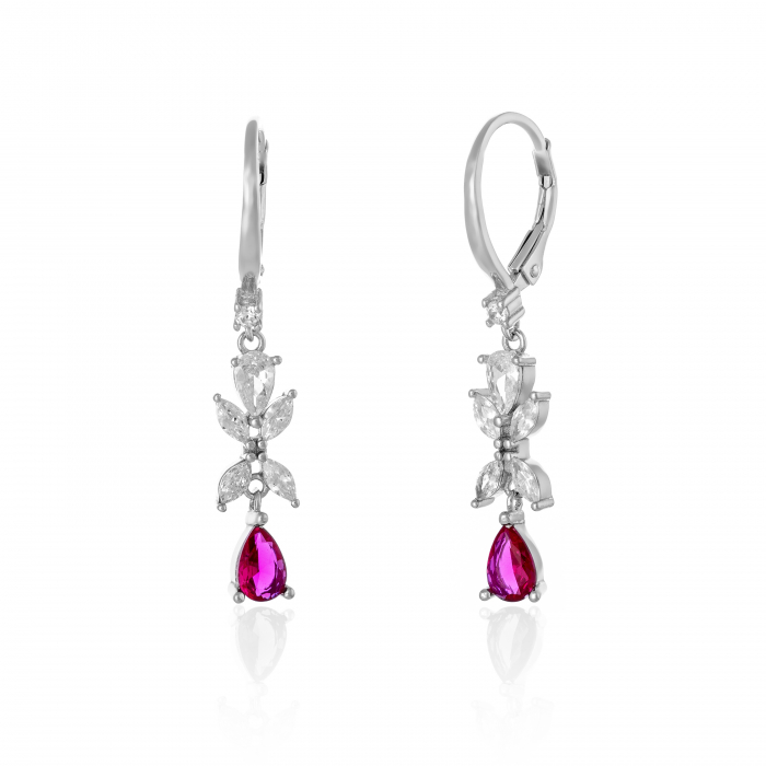 Cercei din argint 925 rodiat , Piatra: zirconia fatetata, Culoare: roz si transparent, [1]