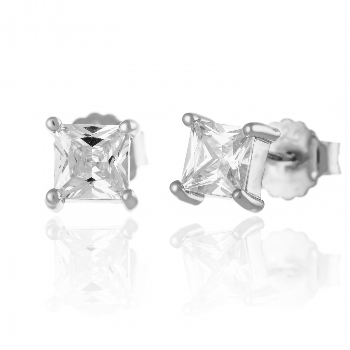 Cercei din argint 925 rodiat, Piatra: zirconia fatetata , Culoare:  transparent, [1]