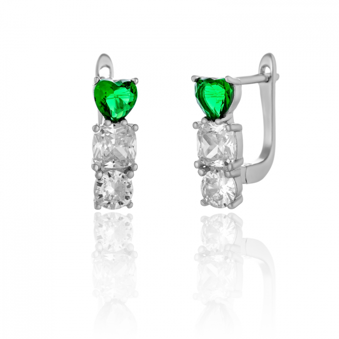 Cercei din argint 925 rodiat, Piatra: zirconia fatetata, Culoare: verde, transparent, [1]