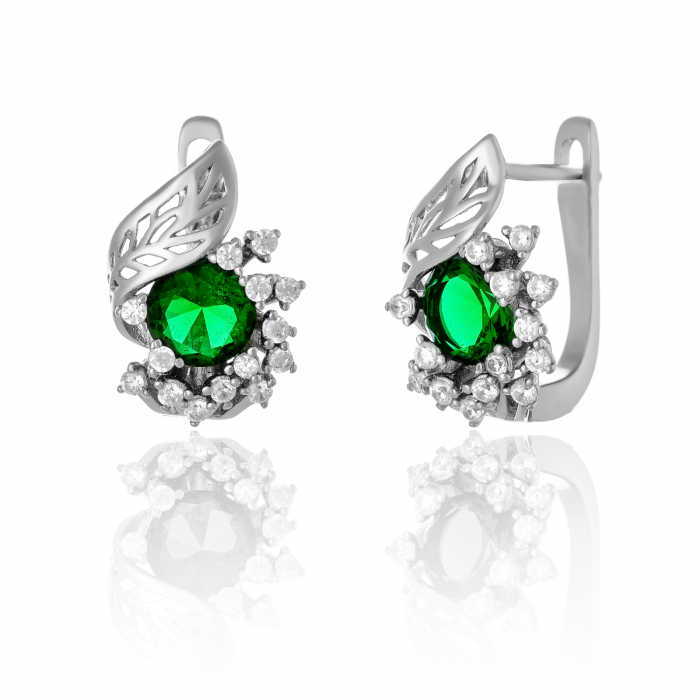 Cercei din argint 925 rodiat, Piatra: zirconia fatetata si cubic zirconia, Culoare: verde si  transparent, [1]