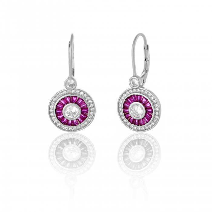 Cercei din argint 925 rodiat , Piatra: zirconia fatetata si cubic zirconia, Culoare: transparenta, roz inchis, [1]