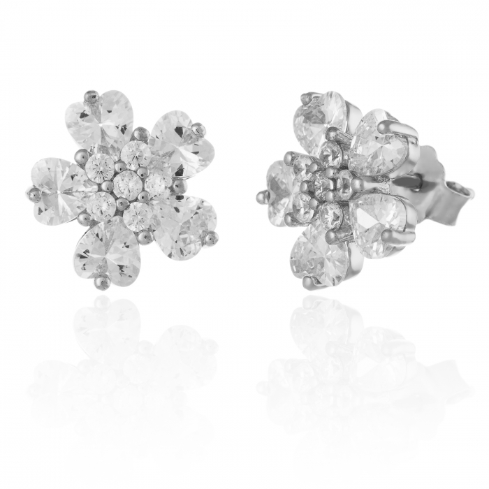 Cercei din argint 925 rodiat  , Piatra : zirconia fatetata si  cubic zirconia , Culoare : transparenta , [1]