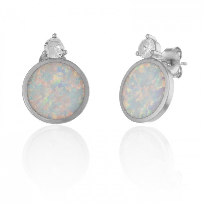 Cercei din argint 925 rodiat  , Piatra : opal de laborator , Culoare : alb si transparent , [1]