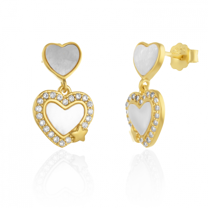 Cercei din argint 925 placat cu aur 14 kt, Piatra: sidef si cubic zirconia , Culoare: sidef si transparent, [1]