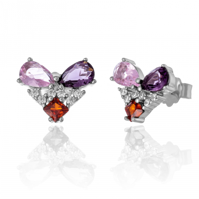 Cercei din argint 925 rodiat , Piatra : zirconia fatetata si cubic zirconia ,Culoare : multicolor , [1]