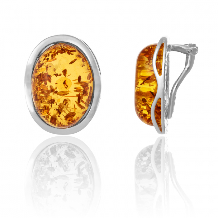 Cercei din argint 925 , Piatra: chihlimbar natural, Culoare: galben miere, [2]