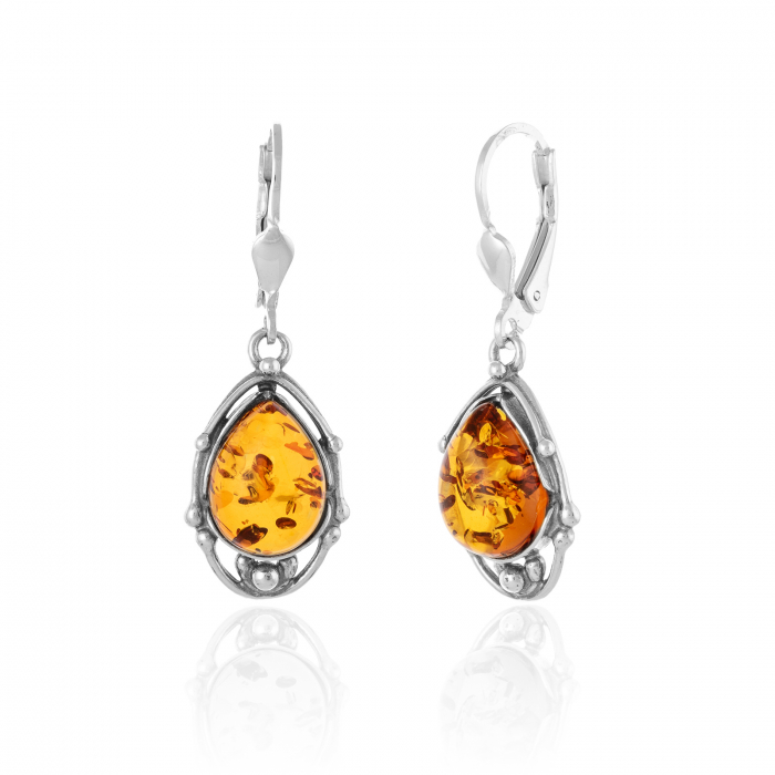 Cercei din argint 925 vintage, Piatra: chihlimbar natural,Culoare : maro cognac , [1]