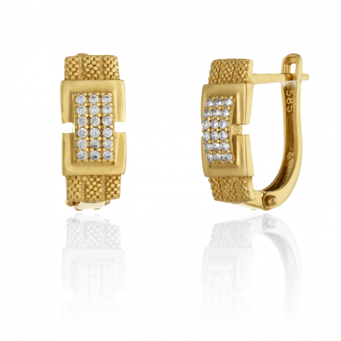 Cercei din aur 585/ 14 kt, Piatra: cubic zirconia, Culoare: transparenta [1]