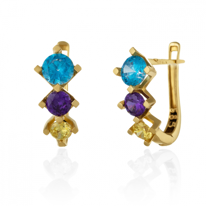 Cercei din aur 585/ 14 kt, Piatra: zirconia fatetata, Culoare: multicolor [1]