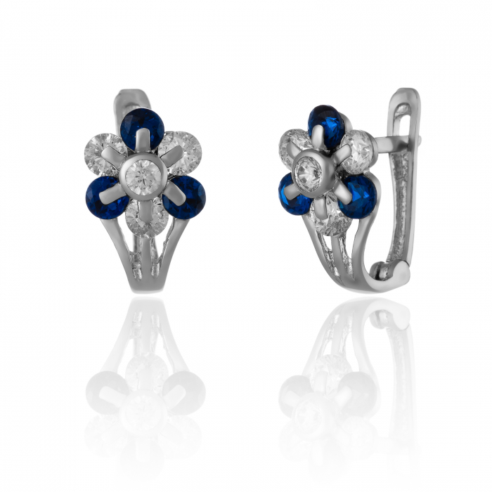 Cercei din aur alb 585/ 14 kt, Piatra: zirconia fatetata, Culoare: albastru si transparent [1]