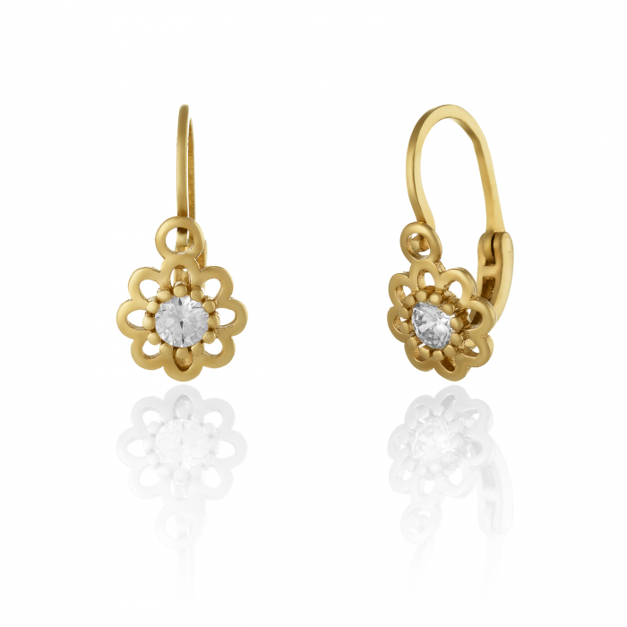 Cercei din aur 585/ 14 kt, Piatra: cubic zirconia, Culoare: transparenta [1]