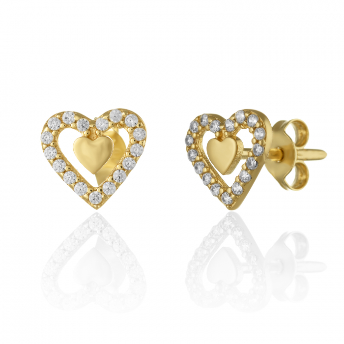Cercei din aur 585/ 14 kt, Piatra: cubic zirconia, Culoare: transparenta [1]