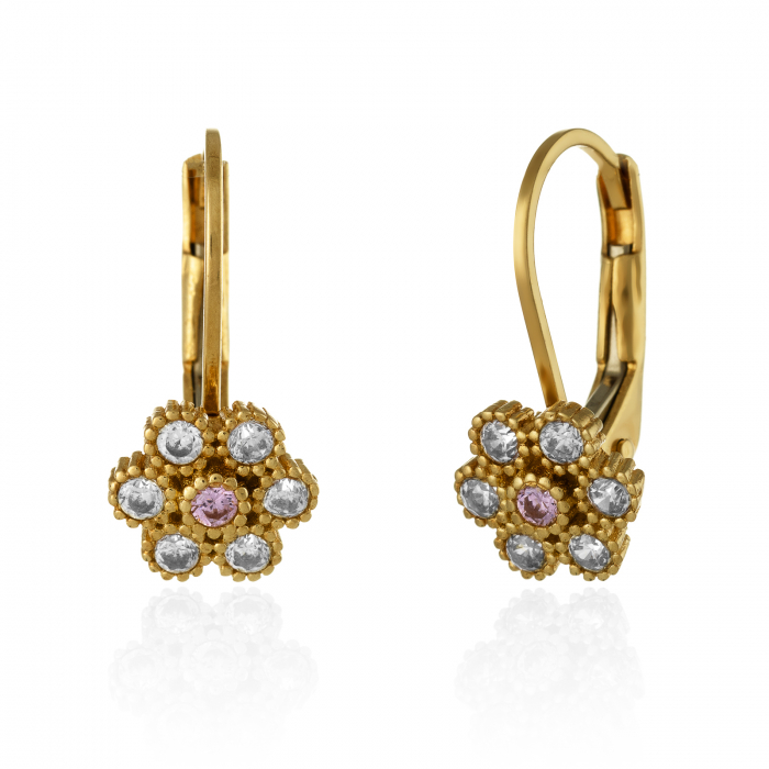 Cercei din aur 585/ 14 kt, Piatra: cubic zirconia, Culoare: roz si transparent [1]