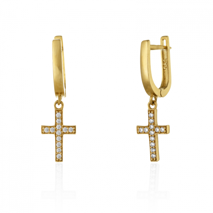 Cercei din aur 585/ 14 kt, Piatra: cubic zirconia, Culoare: transparenta [1]