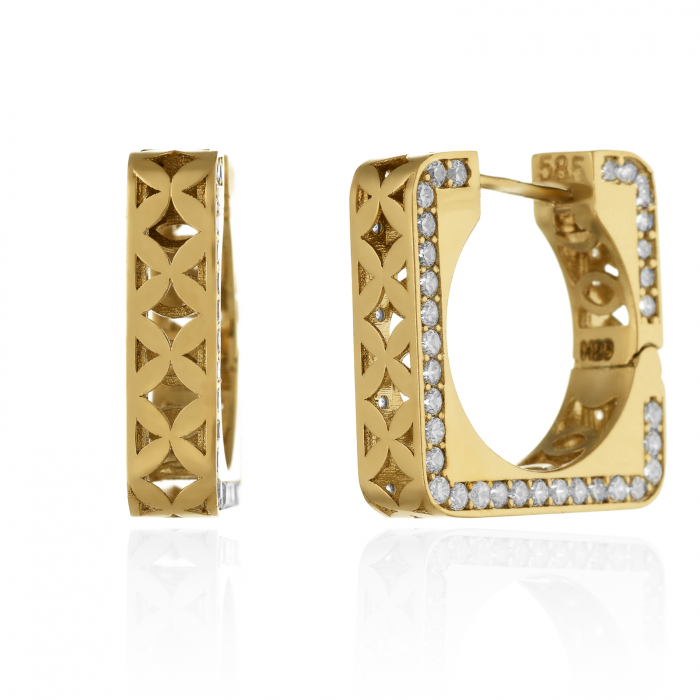 Cercei din aur 585/ 14 kt, Piatra: cubic zirconia, Culoare: transparenta [1]