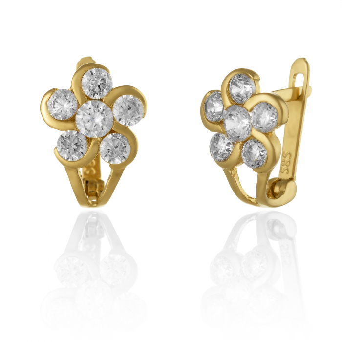 Cercei din aur 585/ 14 kt, Piatra: cubic zirconia, Culoare: transparenta [1]