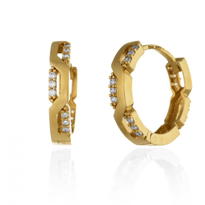 Cercei tip "creole" din aur 585/ 14 kt, Piatra: cubic zirconia, Culoare: transparenta [1]