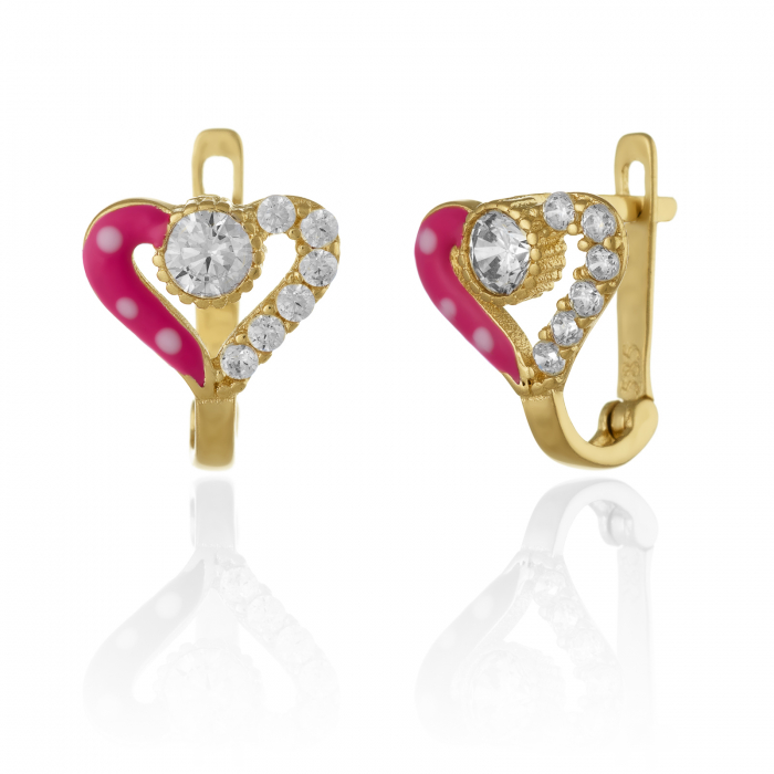 Cercei din aur 585/ 14 kt, Piatra: zirconia fatetata, cubic zirconia, si email, Culoare: transparenta [1]