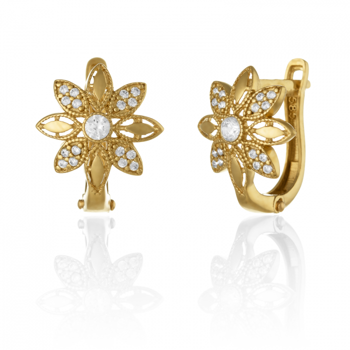 Cercei din aur 585/ 14 kt, Piatra: cubic zirconia, Culoare: transparenta [1]