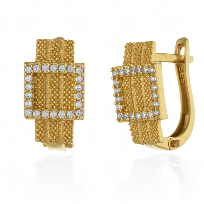 Cercei din aur 585/ 14 kt, Piatra: cubic zirconia, Culoare: transparenta [1]