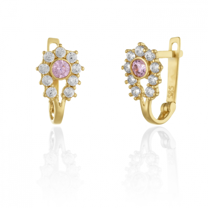 Cercei din aur 585/ 14 kt, Piatra: zirconia fatetata si cubic zirconia, Culoare: roz si transparent [1]