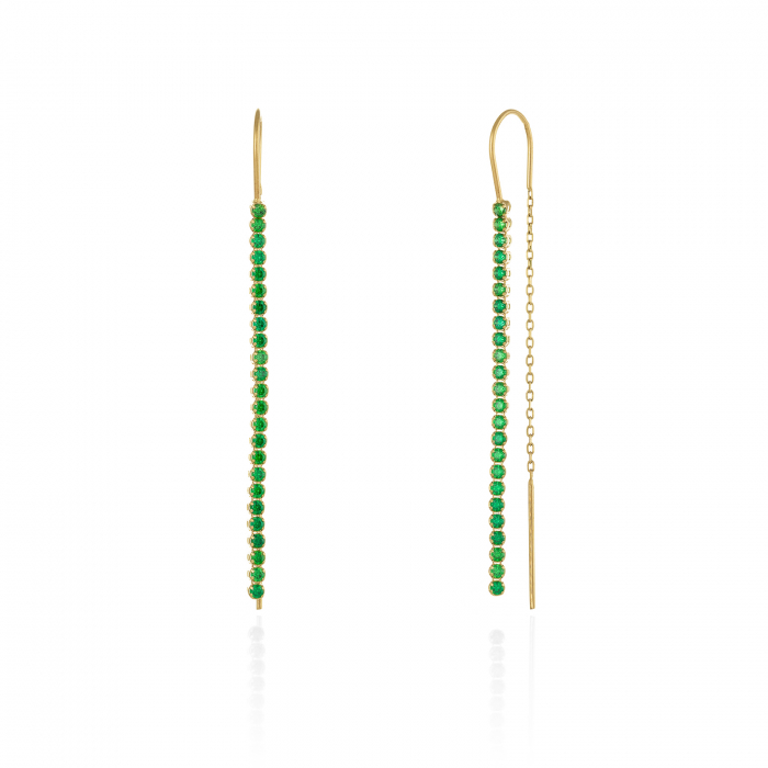 Cercei tip "Tennis" din aur 585/ 14 kt, Piatra: cubic zirconia, Culoare: verde [1]