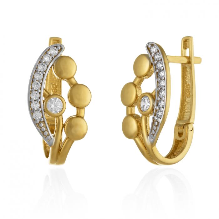 Cercei din aur 585/ 14 kt, Piatra: zirconia fatetata si cubic zirconia, Culoare: transparenta [1]