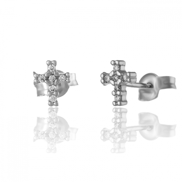 Cercei din aur alb 585/ 14 kt, Piatra: cubic zirconia, Culoare: transparenta [1]