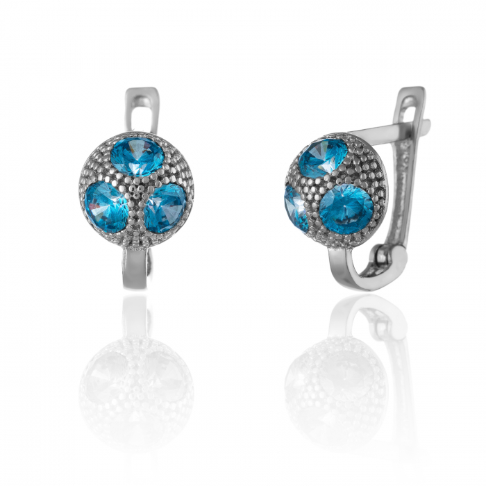 Cercei din aur alb 585/ 14 kt, Piatra: zirconia fatetata, Culoare: albastru [1]