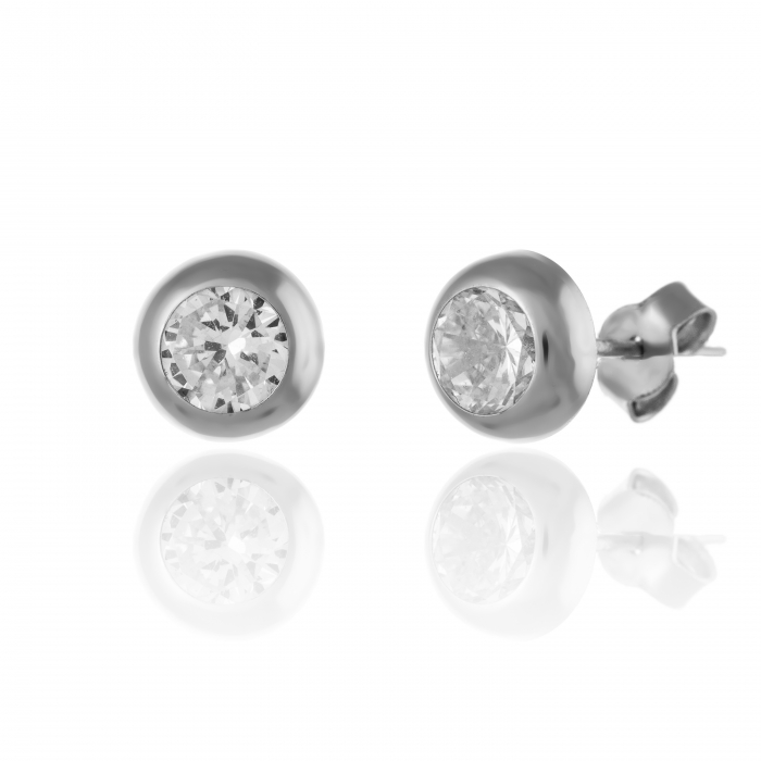 Cercei din aur alb 585/ 14 kt, Piatra: zirconia fatetata, Culoare: transparenta [1]