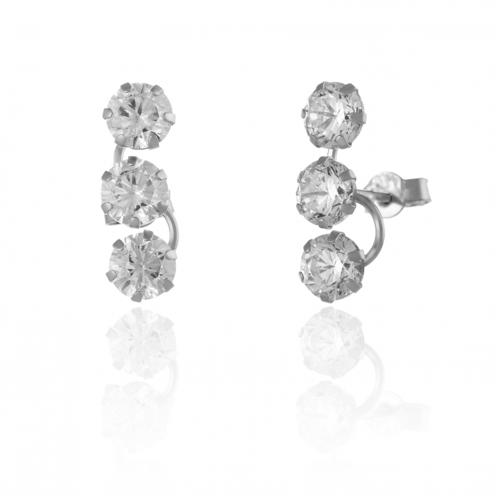 Cercei din aur alb 585/ 14 kt, Piatra: zirconia fatetata, Culoare: transparenta [1]