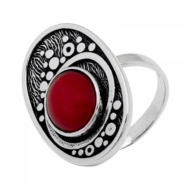 Inel din argint 925, Piatra: coral, Latime banda inelara: 3mm/ 31 mm, Culoare: rosu, Cod:979#9i4 [1]
