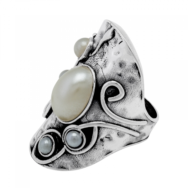 Inel din argint 925, Piatra: perle de cultura, Latime banda inelara: 5mm/ 37mm, Culoare: alb, Cod:999i8 [1]