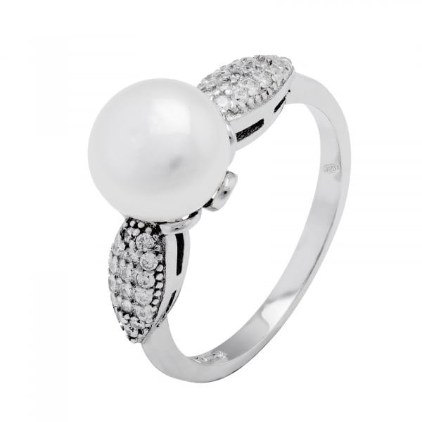 Inel din argint 925, Piatra: perla de cultura si cubic zirconia, Latime banda inelara: 2mm/ 8mm, Culoare: transparent si alb, Cod:929#9i9 [1]